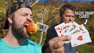 NINJA CARD THROWING TRICK SHOTS BATTLE Ft Rick Smith Jr [upl. by Nordek663]