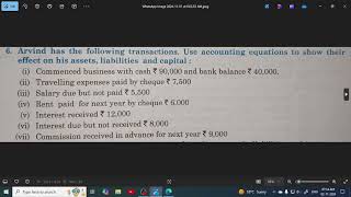 Kalyani Q6 Arvind has the following transactions  Accounting Equation [upl. by Atnima]