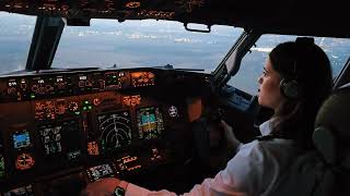 Beautiful Female Pilot Landing Boeing 737800  Cockpit View [upl. by Ylla]