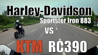 Harley Davidson sportster Iron 883 vs KTM RC390 [upl. by Aenal449]