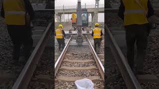 Laying process of stone sleepers for railway tracks [upl. by Jeralee]