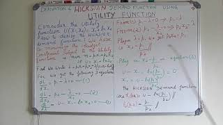 Microeconomics Class 2 Derivation of HICKSIAN Demand Function Using UTILITY Function [upl. by Suoicserp]