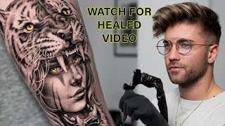 REALISTIC TIGER HEADDRESS TATTOO TIME LAPSE [upl. by Davida84]