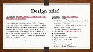 Design folio  Lesson 3  Design brief [upl. by Ahtikal]