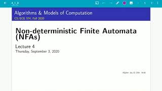 UIUC CS 374 FA 20 41 Introduction to nondeterministic finite autoamatas NFAs [upl. by Nihhi742]