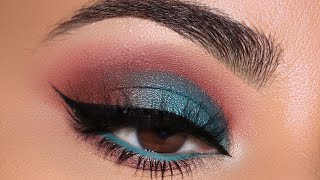 SOFT TURQUOISE CUT CREASE WITH WINGED EYELINER  MAKEUP TUTORIAL [upl. by Monroe993]