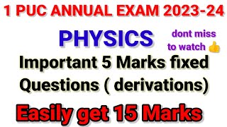 1 puc physics imp 5 marks questions for annual exam 2023 24 [upl. by Vernor]