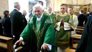 Pope Emeritus Benedict XVI at the end of a Mass [upl. by Ahsirat]