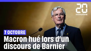 Macron hué au Crif pendant le discours de Michel Barnier sur le 7 octobre [upl. by Burk232]