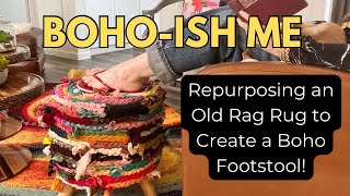 DIY Boho Footstool Tutorial Using an Old Rag Rug [upl. by Moht]