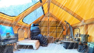 COZY CAMP WITH SKYLIGHT TENT ALONE IN THE WINTER RAIN [upl. by Pansie496]