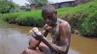 This is how African Boy Bath in the River  Village outdoor Bath  villagelife [upl. by Alolomo353]