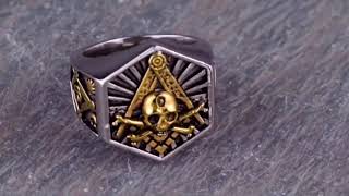 Hexagon Masonic Skull Ring Gold Toned [upl. by Aramoiz]