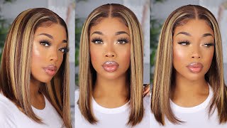 Bob😍Blonde Highlight Lace Frontal Wig Easy Install  ❌No Glue ft unice hair [upl. by Ecyor]