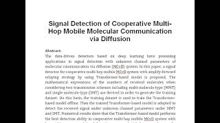 Signal Detection of Cooperative Multi Hop Mobile Molecular Communication via Diffusion [upl. by Spanjian]