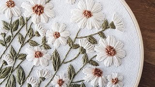 Embroidery flowers Embroidery for beginners  Daisies pattern [upl. by Gilliam]