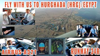 HURGHADA HRG  Exclusive cockpit and pilot views of a full approach to runway 34R  Airbus A321 [upl. by Michele469]