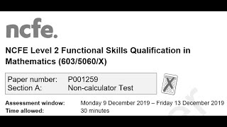 Functional Skills Maths L2 Dec 2019 NCFE Complete [upl. by Hirza967]