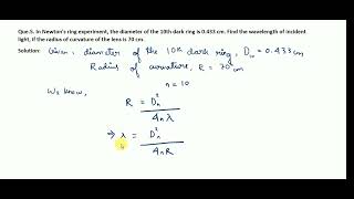 Prob5 In Newtons ring experiment the diameter of the 10th dark ring is 0433 cm [upl. by Giraldo]