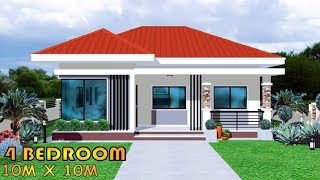 100 SQM  BUNGALOW HOUSE DESIGN IDEA  4 BEDROOM  2 TampB  SIMPLE HOUSE DESIGN  BAHAY [upl. by Notniuq]