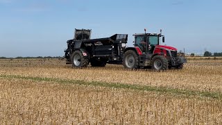 2 Massey Ferguson 8S Tractors with Bunning Lowlanders Spreading [upl. by Zaneski]