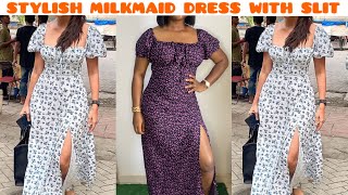 How to Cut and Sew a Milkmaid Dress with Front Slit A line Milkmaid Dress Tutorial [upl. by Werdn575]