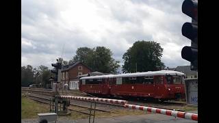 Bahnhof BrandErbisdorf Ferkeltaxi Bahnschranke Sonderzugverkehr Bergstadtexpress Freiberg 2024 [upl. by O'Mahony]