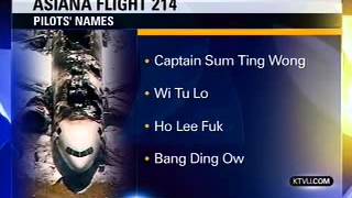 News Station Reports Asiana Flight 214 Pilots Names quotSum Ting Wongquot quotHo Lee Fukquot [upl. by Edra]