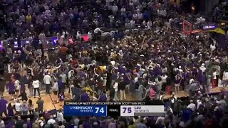 LSU hits wild buzzer beater to upset 17 Kentucky and fans storm the court [upl. by Nilok]