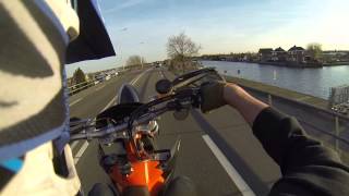 Ktm 525 SX Supermoto full akrapovic titanium exhaust some wheelie practice [upl. by Ninel521]