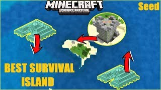 BEST AQUATIC UPDATE SURVIVAL ISLAND SEED FOR MINECRAFT PE  LAND RUIN DOUBLE OCEAN MONUMENT amp MORE [upl. by Patt]