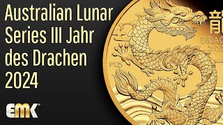 Australian Lunar Series III Jahr des Drachen 2024 1 Oz Gold Polierte Platte Münze [upl. by Nikita930]