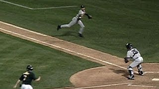 Derek Jeter makes quotThe Flipquot to nab Giambi at the plate in the 2001 ALDS [upl. by Ehrman]