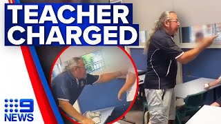 Teacher charged after violent brawl with student  9 News Australia [upl. by Eilagam455]