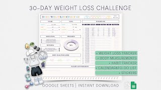 30Day Weight Loss Challenge  Weight Loss Tracker Metric and Imperial  Google Sheets Template [upl. by Samale]