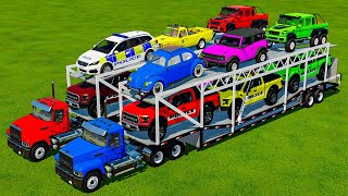 TRANSPORTING FIVE COLOR DODGE LAMBORGHINI VOLKSWAGEN CHARGER MINI RIGITRAC Farming Simulator 22 [upl. by Adnavoj]