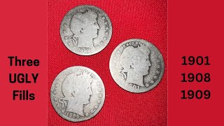 1901O1908D1909D Barber Quarters What are They Worth Three Album Fills of Ugly Coins [upl. by Somerset]