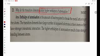 Why do the transitional elements exhibit high enthalpy of atomisation [upl. by Adnahcir]