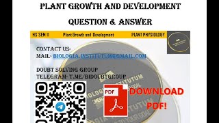 Plant Growth and Development QnA ll HS SEM II NEET JENPUS CUET UG ll biology [upl. by Nanni]