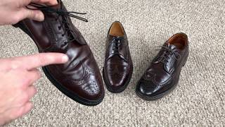 Allen Edmonds vs Florsheim vs Alden Long Wing Bluchers in shell cordovan [upl. by Marabelle891]