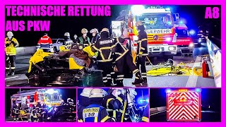 ⏩ A8 Technische Rettung aus PKW 🚓 🚑 🚒 Feuerwehr Sindelfingen  Schere amp Spreizer im Einsatz 👨‍🚒 [upl. by Gaige511]