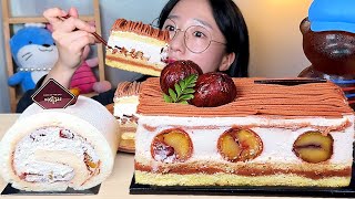 보늬밤 홀케이크🌰 보늬밤 화이트롤 보늬밤 쇼트 케이크 디저트 먹방 Dessert Mukbang [upl. by Ediva]