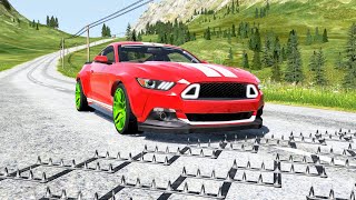 Massive Spike Strip Pileup Car Crashes 80 – BeamNG Drive  CrashBoomPunk [upl. by Douty]