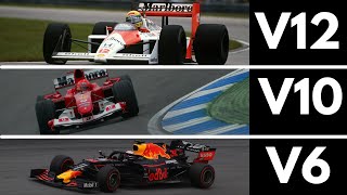 Incredible F1 Engines Sound Evolution 1950Current V12 V10 V8 V6 [upl. by Ateekan]