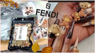 Temu haulfall amp Halloween charmsgel polish and acrylicFendi Teddy Bear nails [upl. by Xuaeb]