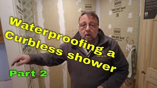 Curbless shower install Barrier free Making it waterproof Part 2 [upl. by Bolan]