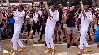 Snoop Dogg Is CripWalking While Carrying Olympic Torch In Paris [upl. by Weinstein795]