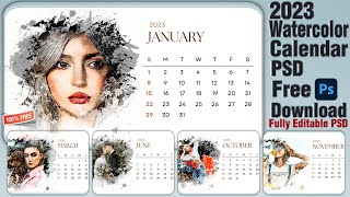 2023 Watercolor Calendar PSD Free Download  Nitesh GFX [upl. by Ardnekat594]