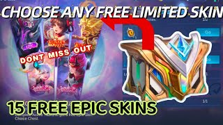 CLAIM YOUR FREE LIMITED OR EPIC SKIN FROM 15 SKINSMLBB [upl. by Marchall]