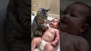 Cat becomes babys mother😱👧🏻 trending comedy tryneverfail [upl. by Yorgen]